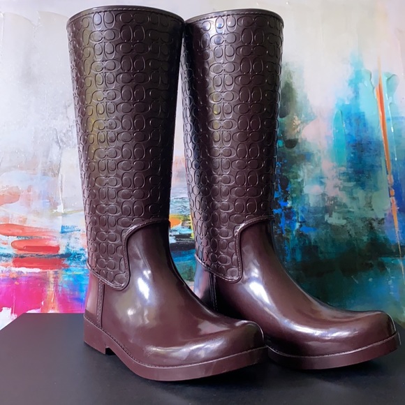 Coach Shoes | Coach Tudor Shiny Signature Rainboots | Color: Brown | Size: 5 | Courts_Jewels's Closet